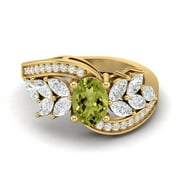 MOONEYE 7X5mm Oval Peridot 925 Sterling Silver Gold Vermeil Solitaire Leaf Design Bypass Valentines Day Gifts Ring