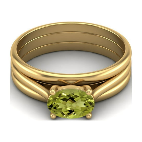 7X5mm Oval Peridot 925 Sterling Silver Gold Vermeil Three Shank Solitaire Women Valentines Day Gifts Ring
