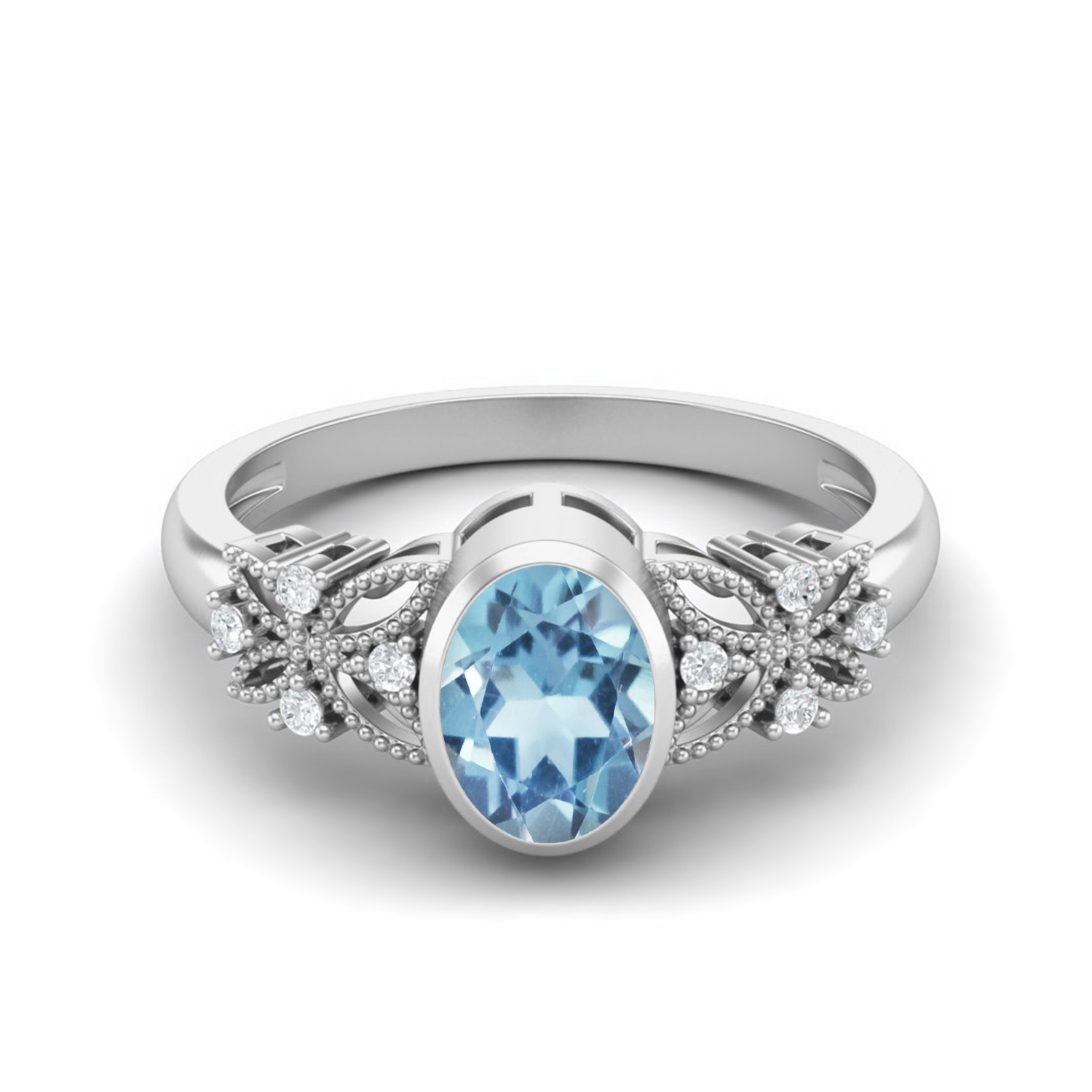 V3 Jewelry Sterling Silver 2.15CT Oval Cut Natural London Blue Topaz Solitaire Ring
