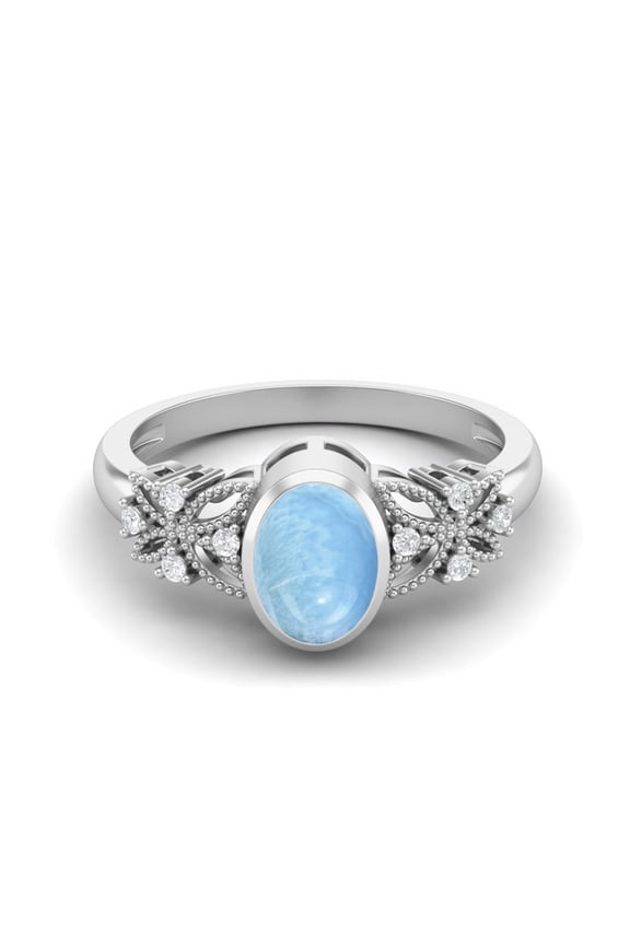 7X5mm Oval Shape Larimar 925 Sterling Silver Celtic Shank Solitaire Wedding Ring
