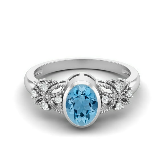 7X5mm Oval Shape Swiss Blue Topaz 925 Sterling Silver Celtic Shank Solitaire Mother's Day Gift Ring