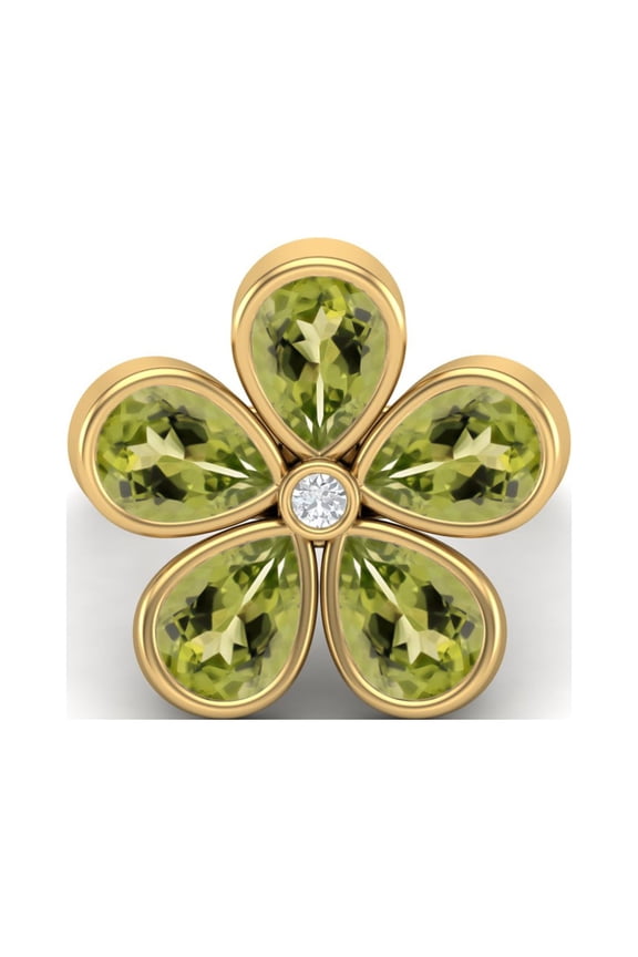 7X5mm Pear Peridot 925 Sterling Silver Gold Vermeil Five Stone Daisy Flower Women Valentines Day Gifts Ring