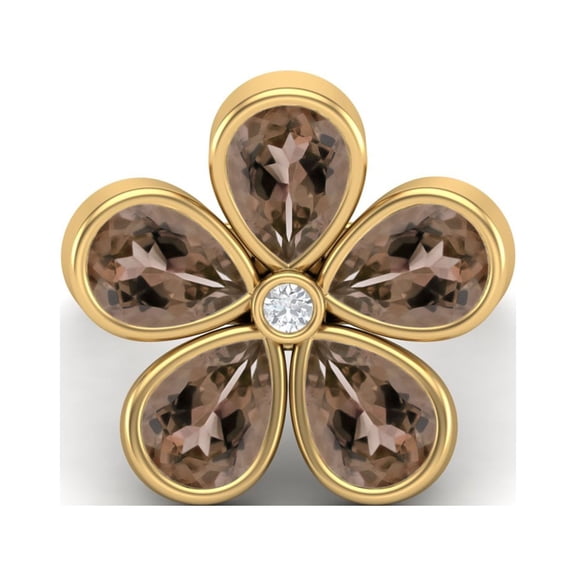 7X5mm Pear Smoky Quartz 925 Sterling Silver Gold Vermeil Five Stone Daisy Flower Women Valentines Day Gifts Ring