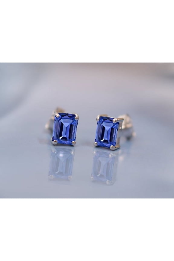 7X5mmTanzanite Earring Push Back Earring Tanzanite Emerald Cut Studs Gift for Mom Anniversary Gifts For Love Birthstone jewelry
