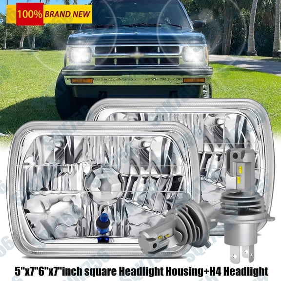 7X6 Crystal Glass Lens Metal Headlight H4 LED Light Bulb Halogen Replacement