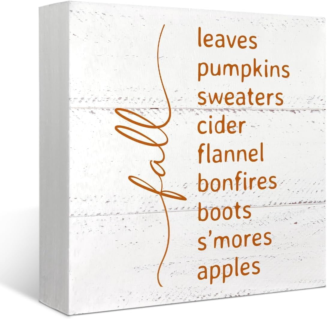 7X7 Inch Fall Decor For Table Wood Box Sign Leaves Pumpkins Autumn ...