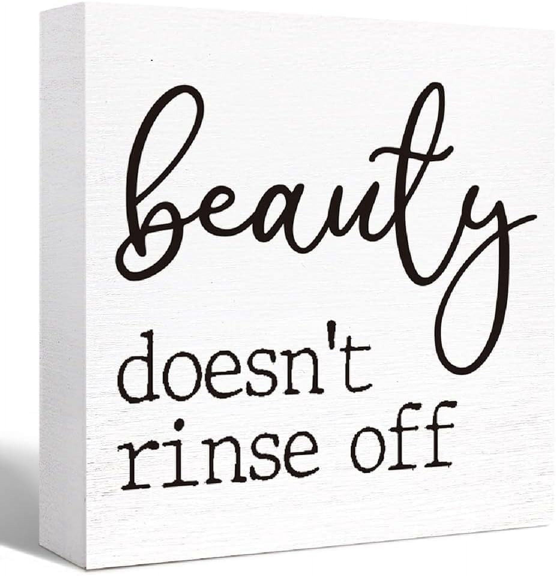 No Rinse Sign 7X7 Inch Funny Bathroom Wood Sign Beauty Doesn'T Rinse Off Wood Block ...