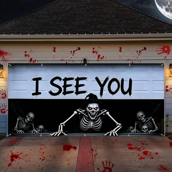 7X8 Ft Halloween Garage Door Cover Banner, Large Spooky Backdrop, Outdoor Indoor Wall Decor, Party Hanging Decoration