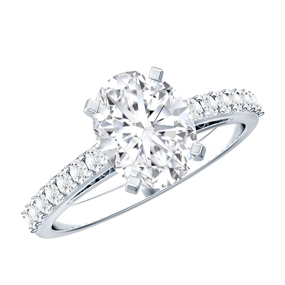 Rosec Jewels Lab Grown Diamond Engagement Ring with Side Stones, 2 Carat, 7x9 mm, EF-VS Grade, 18K White Gold, US 9.00