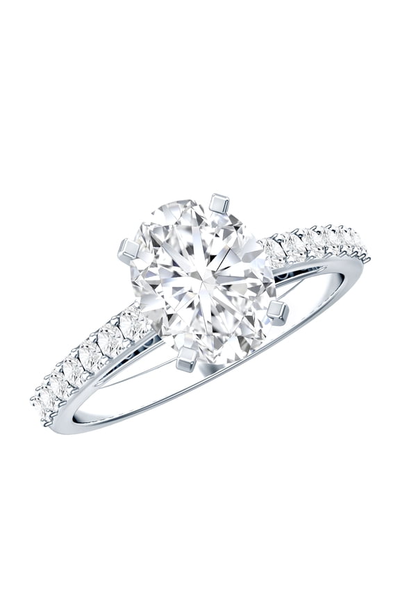 Lab Grown Diamond Engagement Ring with Side Stones, 2 Carat, 7x9 mm, EF-VS Grade, 925 Sterling Silver, US 4.00