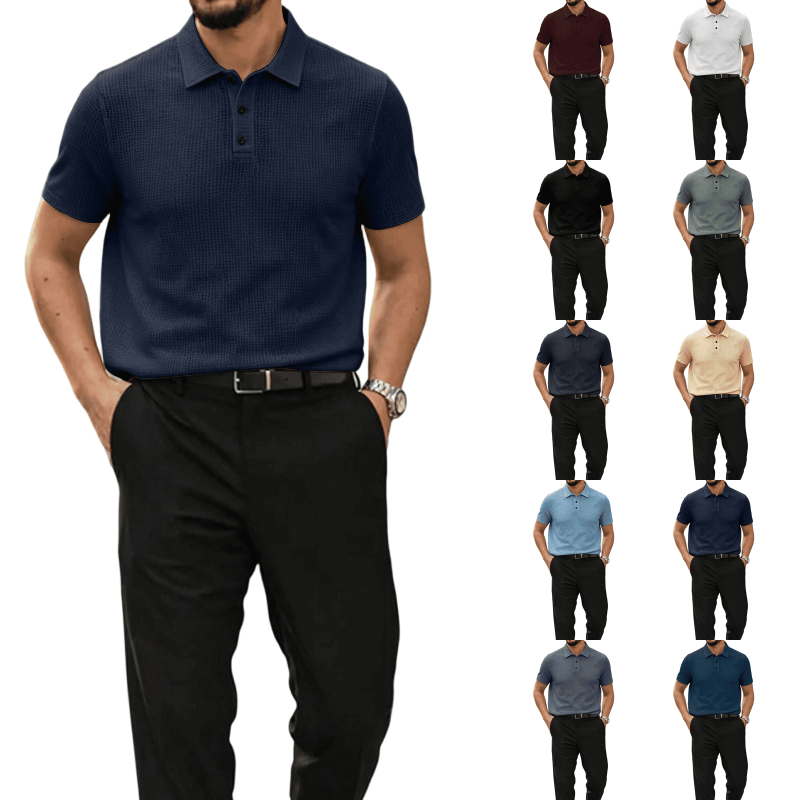 7XL Men's Solid Mesh Short Sleeve Classic Golf Polo Shirt Navy 2XL ...