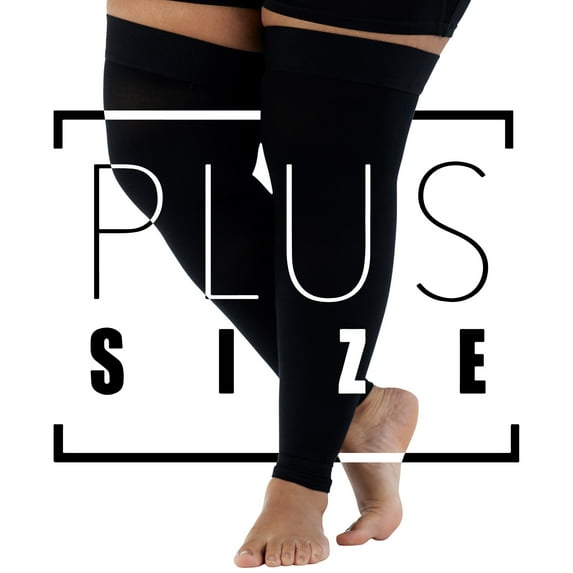 7XL Wide Calf Big and Tall Compression Thigh High Sleeve 20-30mmHg - Unisex Compression Footless Stockings for Pain Relief, Sclerotherapy, Post Surgery, Arthritis, Swelling - Black, 7X-Large