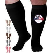 Wide Calf Unisex Compression Socks for Airplane 20-30 mmHg Black, 7X-Large