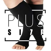 7XL Wide Calf Unisex Compression Knee High Socks 20-30mmHg - Plus Size Compression Socks with Open Toe for Women & Men Circulation, Nurses, Pregnants, Drivers, Doctors by Mojo - Black, 7X-Large