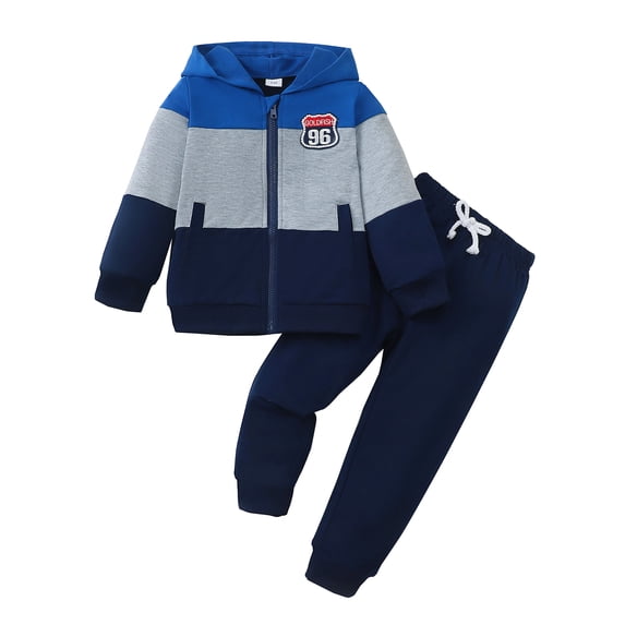 7Y Big Boys Clothes 8Y Boys 2PCS Hoodie Outfits Set Color-Blocked Big Boys Long Sleeve Top Pants Set Blue