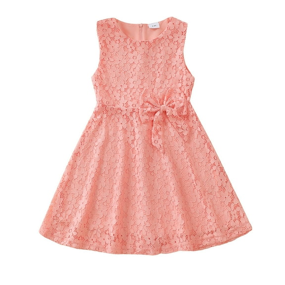 7Y Big Girl Dress 8Y Girls Sleeveless Dress Solid Color Round Neckline Big Girls Casual Dress Pink