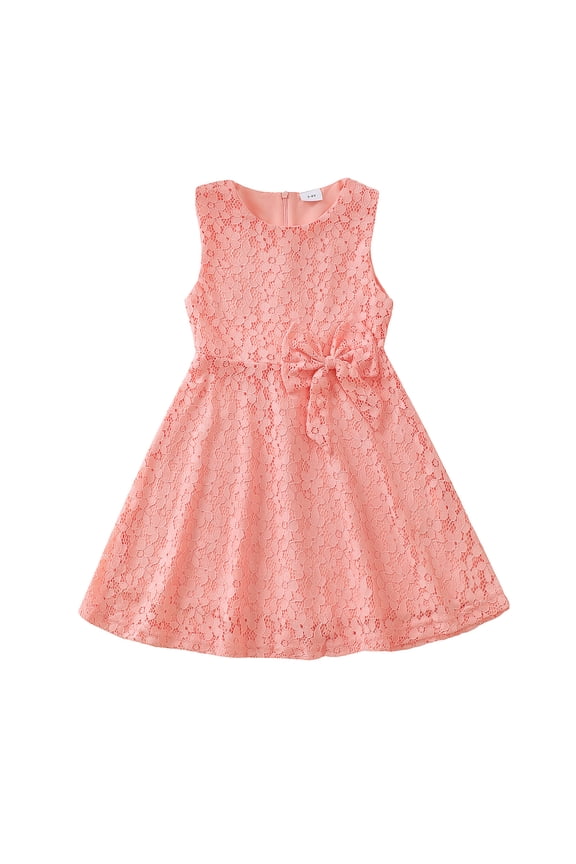 7Y Big Girl Dress 8Y Girls Sleeveless Dress Solid Color Round Neckline Big Girls Casual Dress Pink