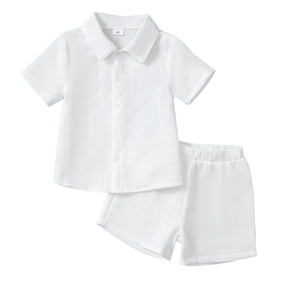 7Y Little Boys Clothes 7Y Boys 2PCS Summer Outfits Set Solid Color Lapel Design Little Boys Short Sleeve Shirt Top Shorts Set White