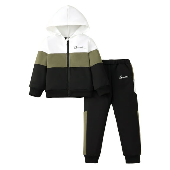 7Y Little Boys Clothes 7Y Boys Pant Set Little Boys Long Sleeve Hooded Top Pants 2PCS Set Green