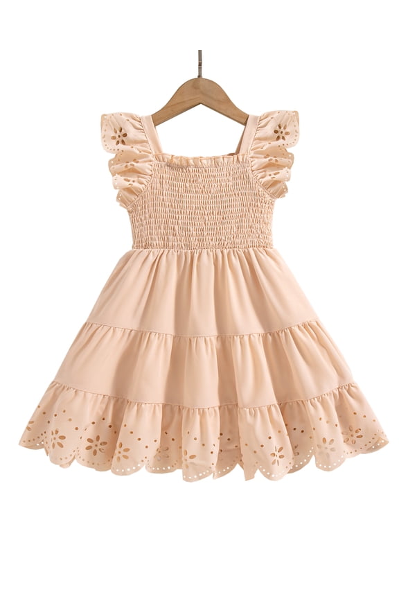 7Y Little Girls Dress 8Y Girls Sleeveless Dress Big Girls Summer Dress Ruffle Solid Color Dress Apricot