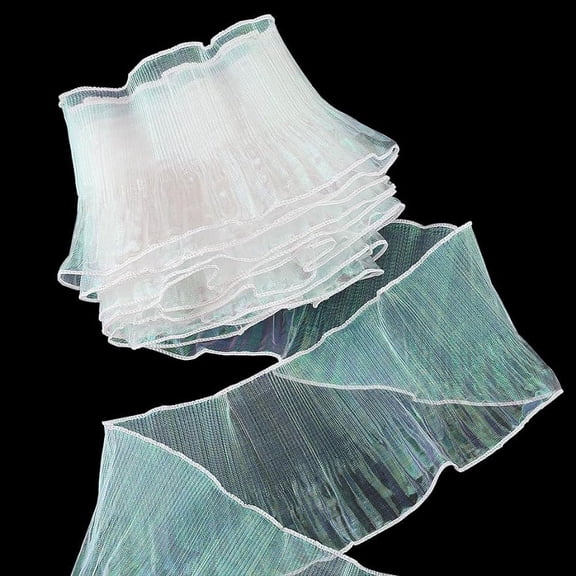 7 Yards Ruffle Pleated Chiffon Trim Retro Organza Tulle Fabric Applique Trim Lace Fabrics for DIY Wedding Dress Mermaid Cosplay Sewing Craft Curtain Home Decor Iridescent White