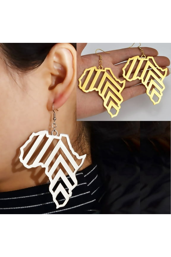 7cm African Map Earrings Big Exaggerate Larger Earring Stud Africa Ornaments Traditional Ethnic 14K Gold Hyperbole Jewelry