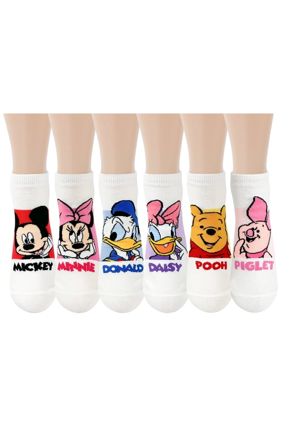 Cartoon Character Ankle Socks 6 Pairs Set , Mickey Minnie Donald Daisy Multicolor Set Collection