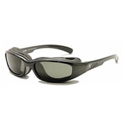7eye Churada Wind-Blocking Padded Polarized Sunglasses for Outdoors, UV400, Polarized Gray Lenses, Glossy Black, Small & Medium