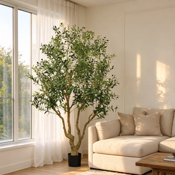 98" Tall Artificial Olive Tree in Black Pot - Realistic Fruitful Faux Olive Tree for Living Room, Front Door, Corner, Office Decor