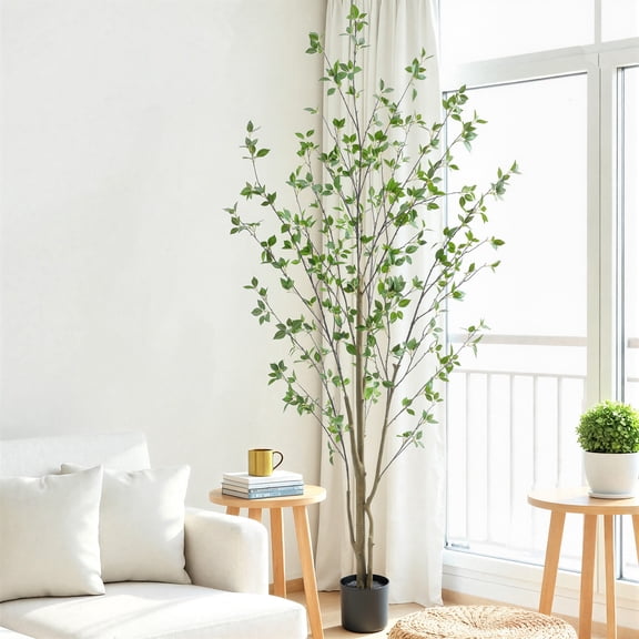 Nafresh 7ft Minimalist Faux Citrus Tree, 84" Realistic Artificial Citrus Tree with Lifelike Leaves and Trunks for Home Office Living Room Bedroom Porch Indoor & Outdoor Decor