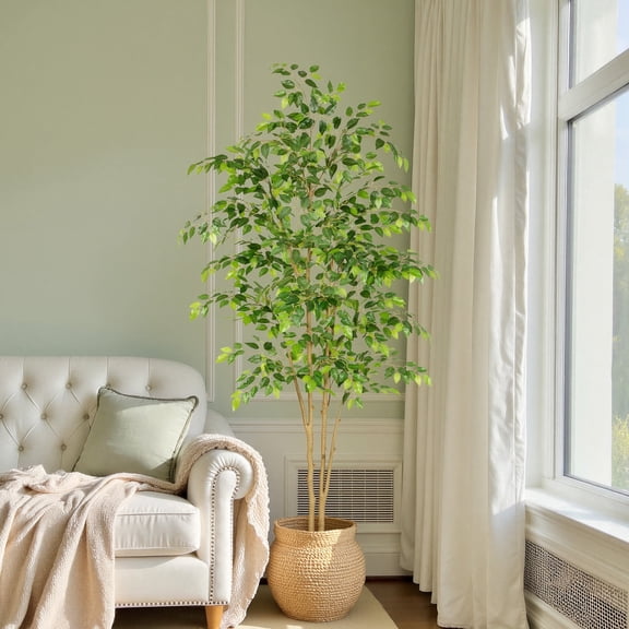 RosyHaven 7ft  Artificial Ficus Tree ,84"Resistant UV Faux Ficus Tree with Waterproof Leaves and Realistic Trunks for Living Room  Bedroom Dining Room Balcony Yard Patio Decor