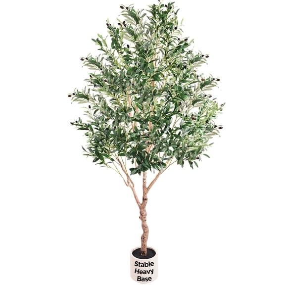 7ft Artificial Olive Tree, 1800 leaves with Lively Trunk and Lifelike Fruits, Indoor Fake Potted Tree with Straight Basin for Home Office Decor