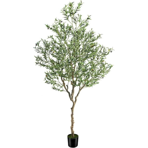 7ft Artificial Olive Tree Potted, Faux Indoor Plants with Natural Wood Trunk & Lifelike Fruits, Realistic Tall Fake Tree for Home Office Decor, Housewarming Gifts