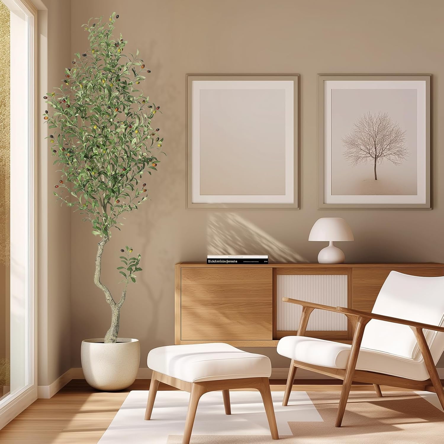 7ft Artificial Olive Tree with Handmade Seagrass Basket - Realistic Appearance with 864 Leaves and 72 Fruits, Durable Metal Structure (2 Pack)
