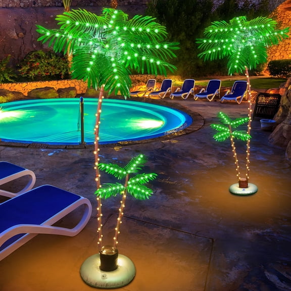 7ft Artificial Palm Tree LED Solar Lamp, Solar Lighted Palm Tree with 8 Flashing Modes Remote Control Outdoor Landscape Lighting for Yard Deck Party Christmas Decoration