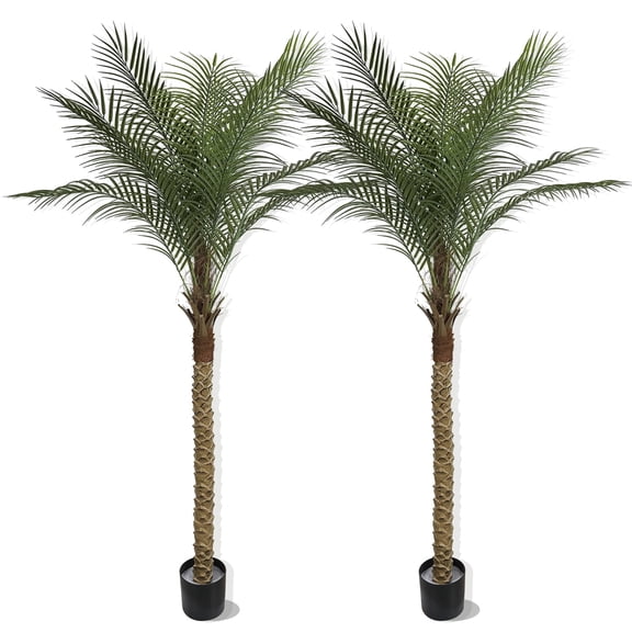 7ft Artificial Palm Tree - Lifelike Faux Palm Tree for Indoor Outdoor Decor, Low Maintenance Fake Plant with Black Planter( Set of 2)