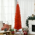 thumbnail image 1 of 7ft Artificial Pencil Slim Red Christmas Tree Unlit-Tall Skinny Hinged Full Real Halloween Xmas Tree with 499 Branch Tips-Foldable Metal Stand-Easy Setup-Holiday Outdoor Indoor Decor, 1 of 7