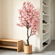 TOARTi 7ft Artificial Pink Cherry Blossom Tree Handmade Light Pink Fake Floral Faux Plant For Home Office Indoor Outdoor Wedding Decor