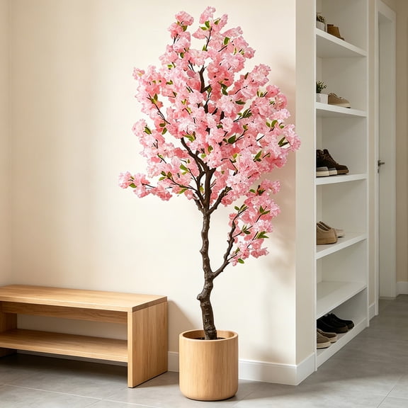 TOARTi 7ft Artificial Pink Cherry Blossom Tree Handmade Light Pink Fake Floral Faux Plant For Home Office Indoor Outdoor Wedding Decor