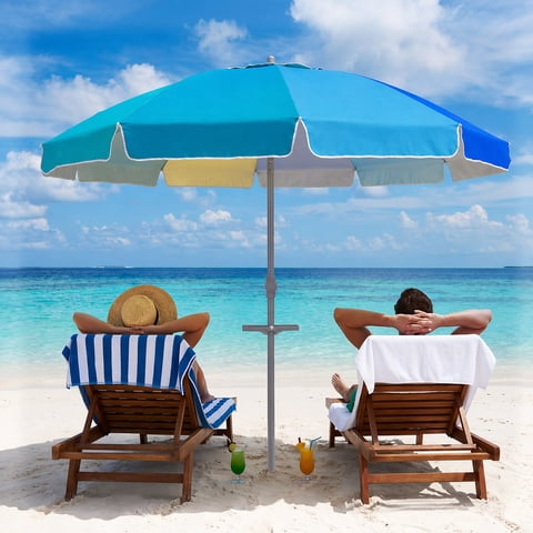 7ft Beach Umbrella with Sand Anchor, Curtilage Wind Resistant UV 50+ Protection Portable Outdoor Sunshade Umbrella with Tilt, Carry Bag for Patio Pool