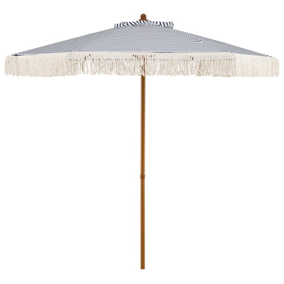 7ft Boho Patio Umbrella with Fringe Tassels, Outdoor Beach Umbrella with Aluminum Pole for Poolside Garden