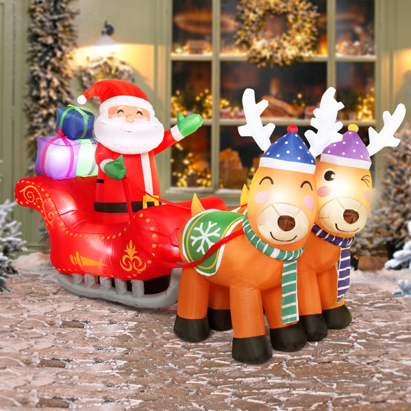 7ft Christmas Garden Elk Decoration - Double Deer Cart Santa Model with ...