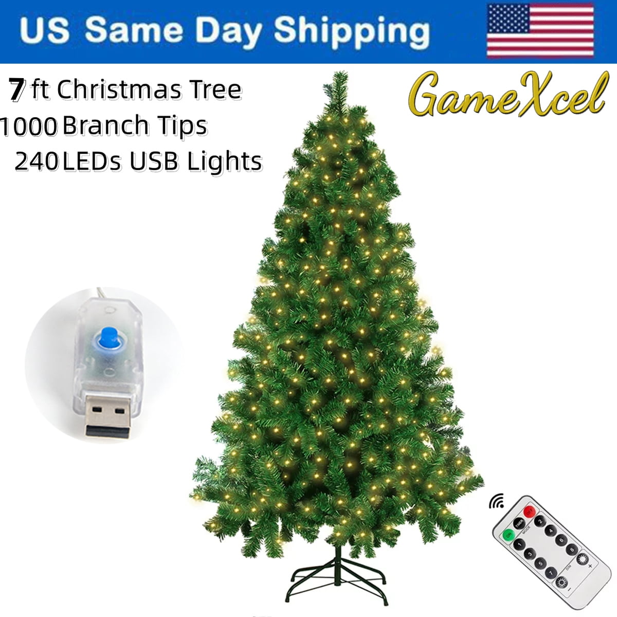 7ft Christmas Tree Artificial Christmas Trees with 100ft USB Lights