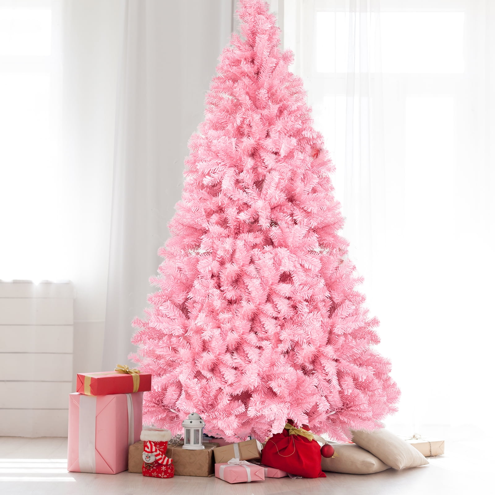 7ft Christmas Tree, Artificial Fir Xmas Tree, 1400 Lush Tips Hinged Christmas Tree with Metal
