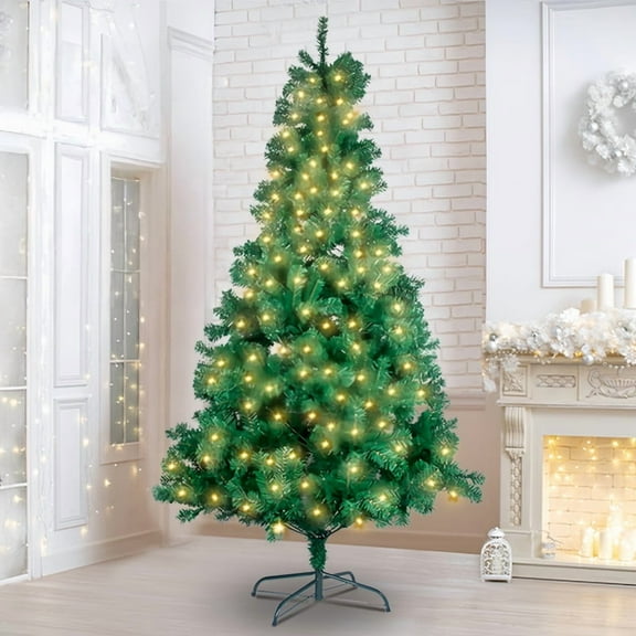 7ft Classic Evergreen with 450 Glowing Warm White LEDs, Lush Full Branches, Instant Elegance Straight Out of the Box