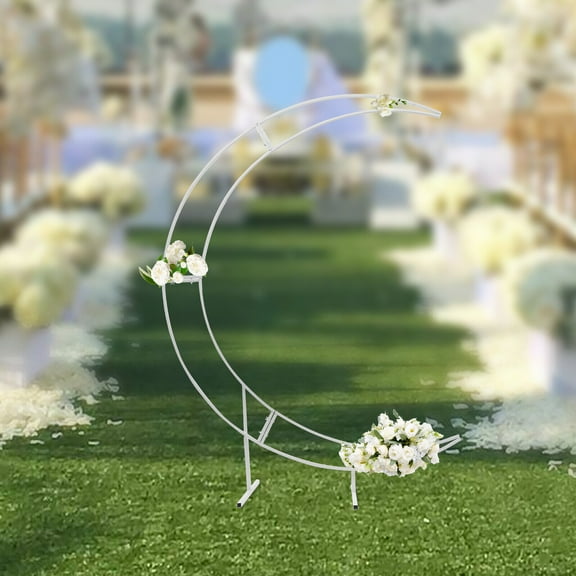 7ft Crescent Wedding Arch, Curved Wedding Arch Backdrop Stand, Arch Backdrop, Crescent Moon Metal Frame Party Flower Balloon Rack Stand for Wedding/Birthday Party/Banquet, White (White)