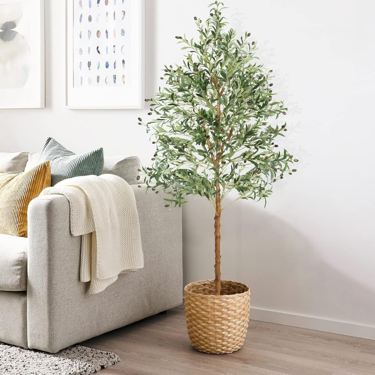 7ft Faux Olive Tree, Fake Potted Olive Silk Tree with Planter Natural — free download