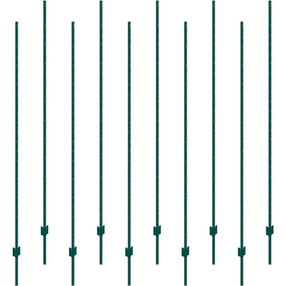 7ft Fence Post 10 Pack - Heavy Duty Metal T-Posts - Q235 Steel Green Fence Posts for Farms, Gardens, and Yards