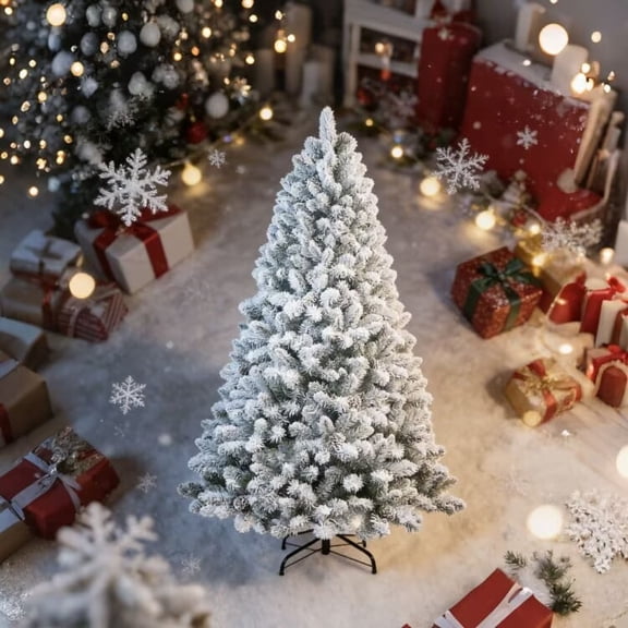 7ft Flocked Mixed PVC Christmas Tree - Pre-Decorated with 45 Pine Cones