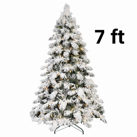 7ft Flocked Scarecrow-Shaped Christmas Tree with 360 Warm White LED Lights, 890 PVC Memory Wire Tips,Power Pole & Hinged Structure – Realistic Snowy Holiday Tree